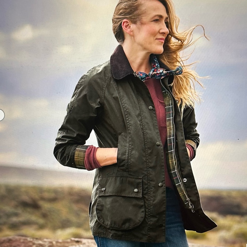 Barbour Olive brown  Green Waxed Cotton Jacket with Brown Cord Collar